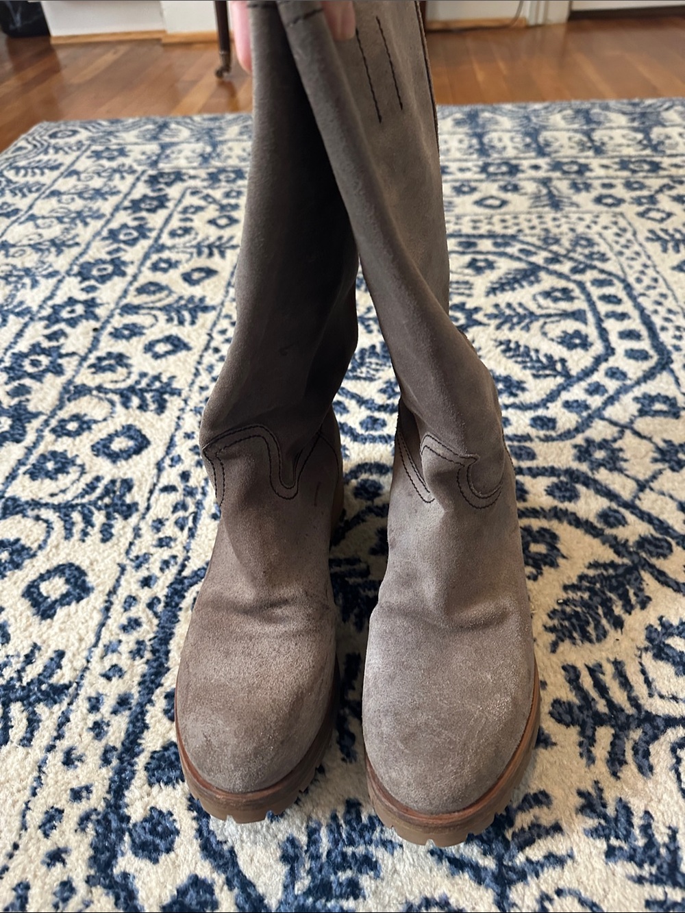 Prada Taupe Suede Mid-Calf Boots - Picture 4 of 14